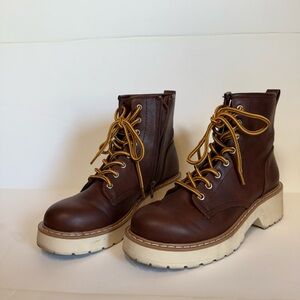 Madden Girl Brown Combat Boots with Tan Laces
